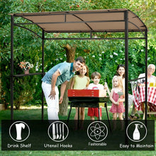 Load image into Gallery viewer, 7-Foot Outdoor Brown BBQ Canopy Pavilion with Storage Shelves and Hooks