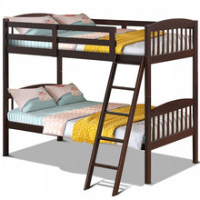 Load image into Gallery viewer, Wooden Bunk Bed Frame with Guardrail and Ladder for School Dormitories