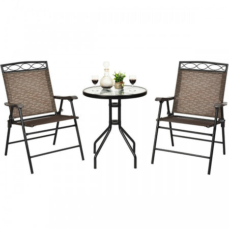Costway Outdoor Round Dining Table and Chairs 3-Piece Set - Suitable for Patio, Backyard, and Garden
