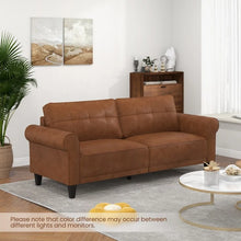 Load image into Gallery viewer, Costway Brown Leather Couch for Living Room - 3-Seater with 2 Removable Back Cushions