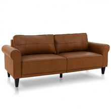 Load image into Gallery viewer, Costway Brown Leather Couch for Living Room - 3-Seater with 2 Removable Back Cushions