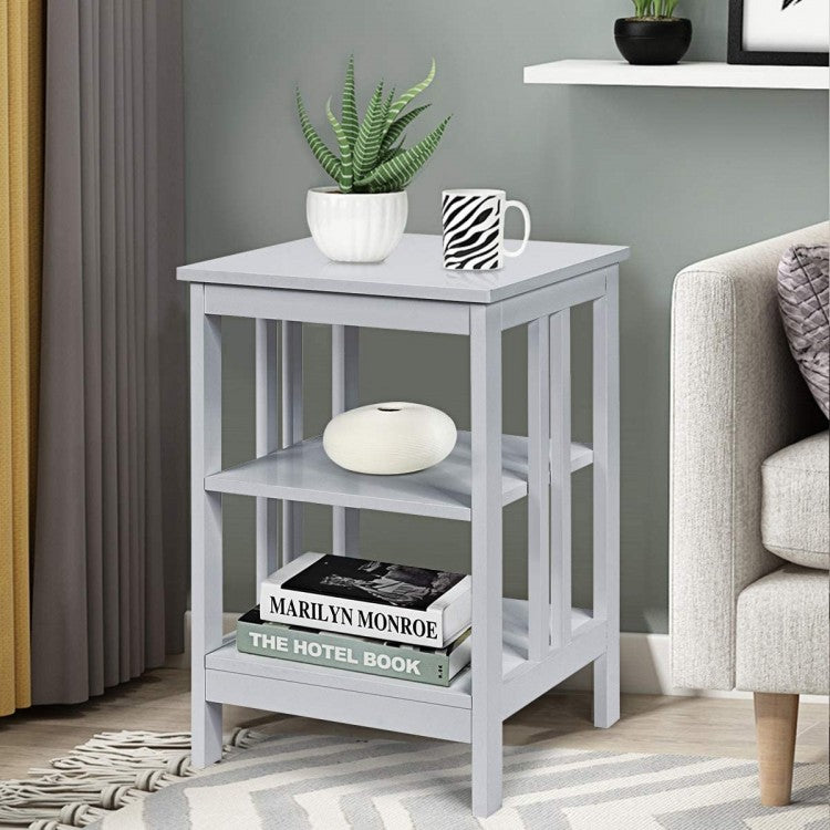Costway Living Room Side Tables Nightstand with Three-Tier Storage Shelves - Suitable for Living Room and Bedroom