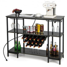 Charger l'image dans la galerie, Costway Industrial Style Bar and Wine Cabinet with USB Ports and Wine Rack - Suitable for Restaurant and Bar