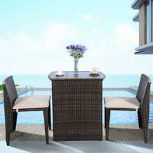 Charger l'image dans la galerie, 3-Piece Outdoor Rattan Patio Table and Chair Set with Cushions