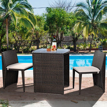 Charger l'image dans la galerie, 3-Piece Outdoor Rattan Patio Table and Chair Set with Cushions