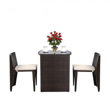 Charger l'image dans la galerie, 3-Piece Outdoor Rattan Patio Table and Chair Set with Cushions