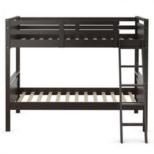 Load image into Gallery viewer, Costway Brown Solid Wood Bunk Bed with Guard Rails and Ladder