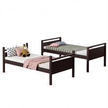 Load image into Gallery viewer, Costway Brown Solid Wood Bunk Bed with Guard Rails and Ladder