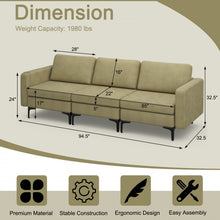 Load image into Gallery viewer, 3-Seater Leather Sofa with USB Ports - Living Room Furniture