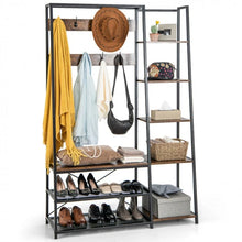 Load image into Gallery viewer, Industrial-Style Multifunctional Entryway Hooks and Shelf with Shoe Bench