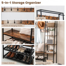 Load image into Gallery viewer, Industrial-Style Multifunctional Entryway Hooks and Shelf with Shoe Bench