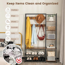 Load image into Gallery viewer, Industrial-Style Multifunctional Entryway Hooks and Shelf with Shoe Bench