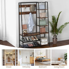 Load image into Gallery viewer, Industrial-Style Multifunctional Entryway Hooks and Shelf with Shoe Bench