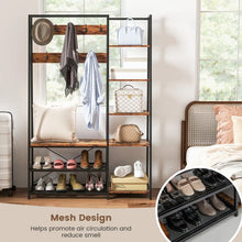 Load image into Gallery viewer, Industrial-Style Multifunctional Entryway Hooks and Shelf with Shoe Bench
