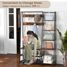 Load image into Gallery viewer, Industrial-Style Multifunctional Entryway Hooks and Shelf with Shoe Bench
