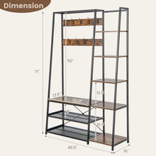 Load image into Gallery viewer, Industrial-Style Multifunctional Entryway Hooks and Shelf with Shoe Bench