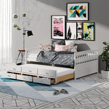Load image into Gallery viewer, Modern Minimalist White Bed with Drawers, Casters and Sofa Function