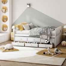 Load image into Gallery viewer, Modern Minimalist White Bed with Drawers, Casters and Sofa Function