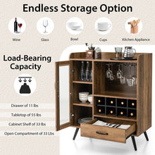Load image into Gallery viewer, Costway Mid-Century Vintage Liquor Bar Cabinet with Glass Rack and Removable Wine Shelf - Suitable for Restaurant and Kitchen