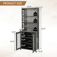 Load image into Gallery viewer, Costway Industrial Style Tall Bar Cabinet with Glass Rack and Adjustable Shelves - Suitable for Restaurant and Cafe Bar