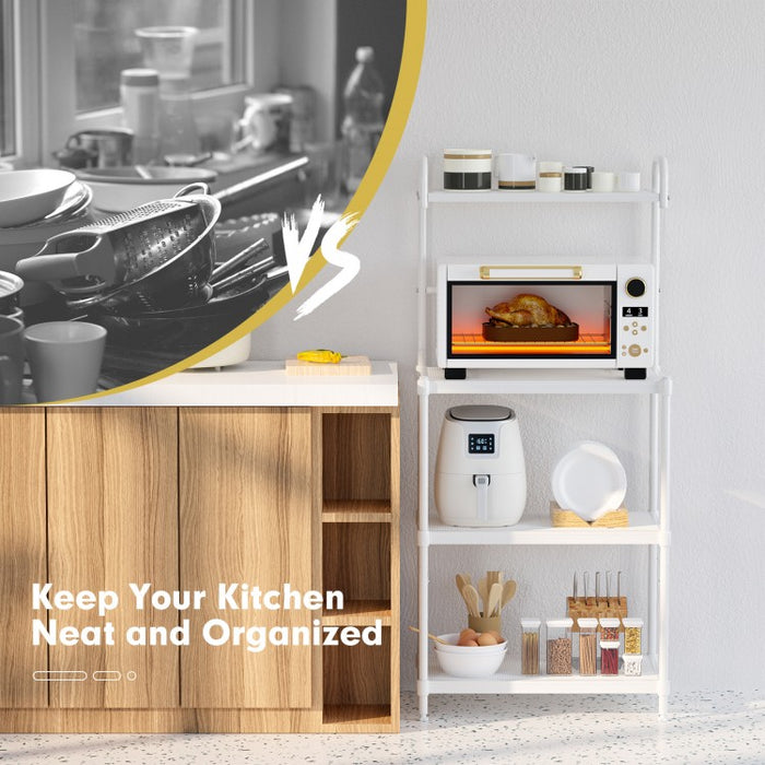 4-Tier White Metal Microwave Oven Shelf Rack