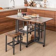 Charger l'image dans la galerie, Industrial Style Expandable Dining Room Table Set with 2 Stools and Locking Wheels - Suitable for Restaurant and Bar