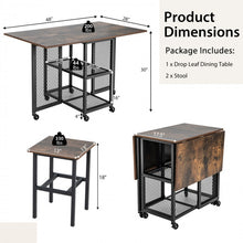 Charger l'image dans la galerie, Industrial Style Expandable Dining Room Table Set with 2 Stools and Locking Wheels - Suitable for Restaurant and Bar