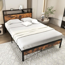 Load image into Gallery viewer, Vintage Bed Frame with Headboard Storage and Built-in Charging Ports