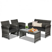 Load image into Gallery viewer, 4-Piece Outdoor Patio Wicker Sofa Set with Glass Coffee Table