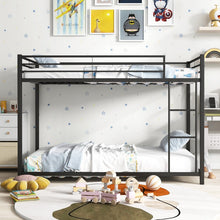 Load image into Gallery viewer, Black Metal Bunk Bed with Guardrail and Ladder