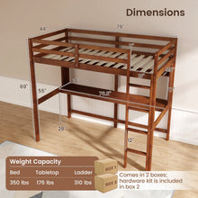 Load image into Gallery viewer, Solid Wood Loft Bed Frame with Safety Railing and Ladder
