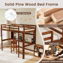 Load image into Gallery viewer, Solid Wood Loft Bed Frame with Safety Railing and Ladder