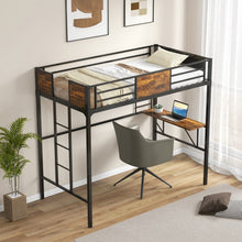 Load image into Gallery viewer, Industrial-Style Metal Loft Bed with Built-In Desk and Ladder
