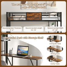 Load image into Gallery viewer, Industrial-Style Metal Loft Bed with Built-In Desk and Ladder