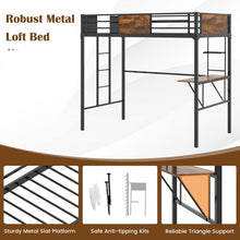 Load image into Gallery viewer, Industrial-Style Metal Loft Bed with Built-In Desk and Ladder