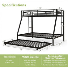 Load image into Gallery viewer, Metal Bunk Bed with Pull-out Trundle Bed for Dorms and Guest Rooms