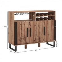 Load image into Gallery viewer, Costway Industrial Style Brown Home Bar Cabinet with Glass Rack and Wine Rack - Suitable for Restaurant and Bar