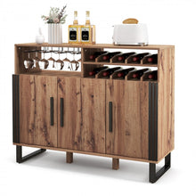 Load image into Gallery viewer, Costway Industrial Style Brown Home Bar Cabinet with Glass Rack and Wine Rack - Suitable for Restaurant and Bar