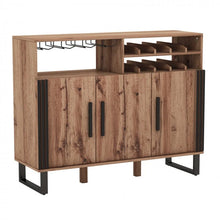 Load image into Gallery viewer, Costway Industrial Style Brown Home Bar Cabinet with Glass Rack and Wine Rack - Suitable for Restaurant and Bar