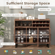 Load image into Gallery viewer, Costway Industrial Style Brown Home Bar Cabinet with Glass Rack and Wine Rack - Suitable for Restaurant and Bar