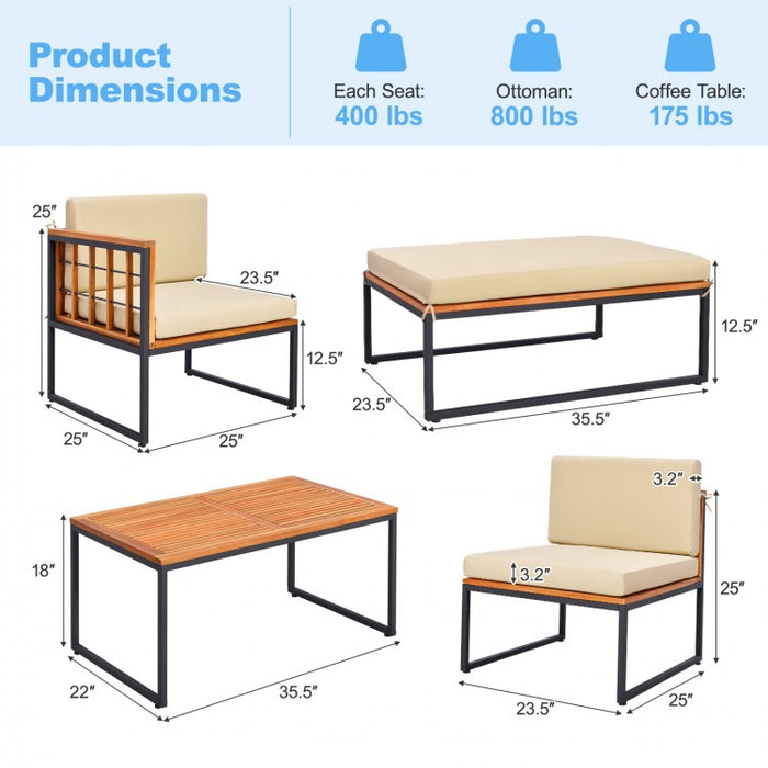 Costway Outdoor Lounge Chair Sectional Sofa 5-Piece Set with Coffee Table - Metal Frame Suitable for Backyard and Garden