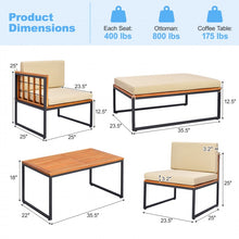 Charger l'image dans la galerie, Costway Outdoor Lounge Chair Sectional Sofa 5-Piece Set with Coffee Table - Metal Frame Suitable for Backyard and Garden