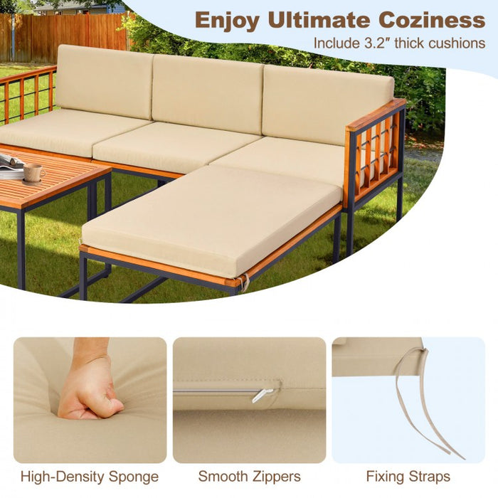 Costway Outdoor Lounge Chair Sectional Sofa 5-Piece Set with Coffee Table - Metal Frame Suitable for Backyard and Garden
