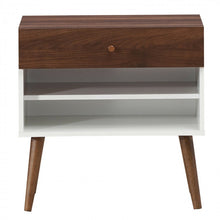 Charger l'image dans la galerie, Costway Mid Century Sofa Side Table Vintage Nightstand with Drawer and Shelf - Suitable for Living Room and Bedroom