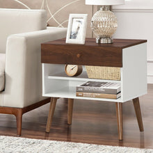 Charger l'image dans la galerie, Costway Mid Century Sofa Side Table Vintage Nightstand with Drawer and Shelf - Suitable for Living Room and Bedroom