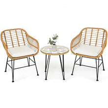 Load image into Gallery viewer, 3-Piece Patio Rattan Bistro Set Coffee Table Armchair Garden Beige - Cushion