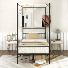 Load image into Gallery viewer, Black Modern Minimalist Metal Bed Frame with Canopy for Bedroom
