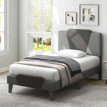 Load image into Gallery viewer, Gray Velvet Upholstered Headboard Bed Frame with Soft Padded Mattress