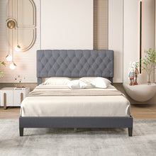 Load image into Gallery viewer, Costway Gray Queen Bed Frame with Button Tufted Headboard - Platform Bed with Storage Underneath