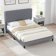Load image into Gallery viewer, Costway Gray Queen Bed Frame with Button Tufted Headboard - Platform Bed with Storage Underneath